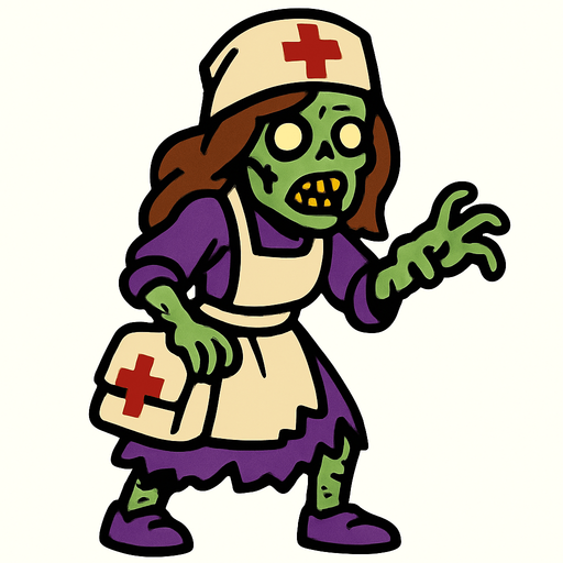 2D. Healer zombie. Like a female zombie in a healer costume..
In-Game asset.  2d.  High contrast.  No shadows