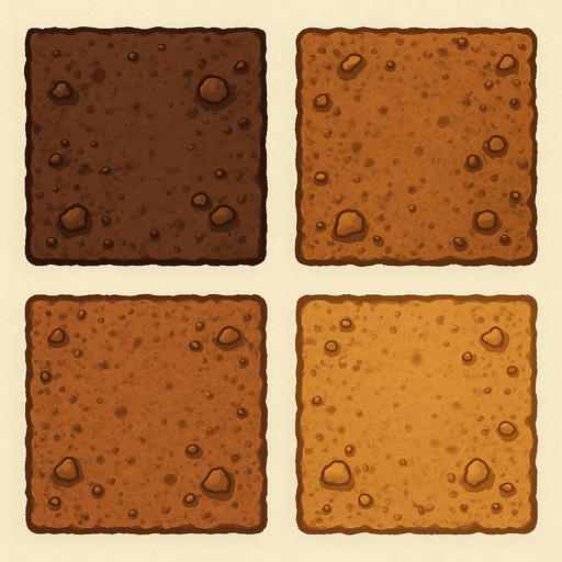 Pack of different Dirt, square.
In-Game asset.  2d.  High contrast.  No shadows
