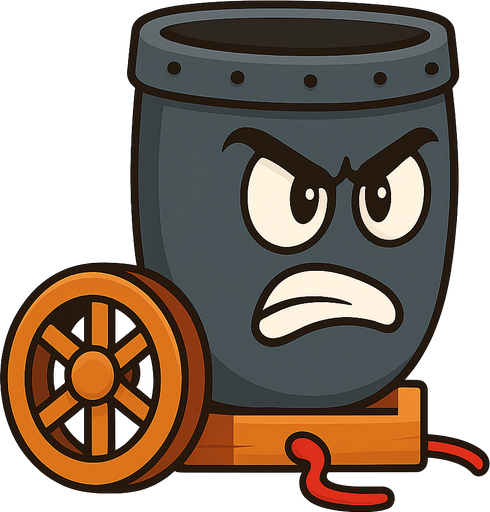 Bullet Cannon Cartoon. No background. Transparent background. Blank background. No shadows. 2d. In-Game asset. flat