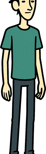 Siyah saçlı,zayıf,uzun boylu bir erkek genç.
In-Game asset.  2d.  High contrast.  No shadows