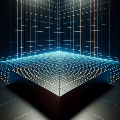 reimagine with only a grid floor with white/blue lines and dark background. no boxes, just a flat floor.
Background image. High contrast. No shadows.