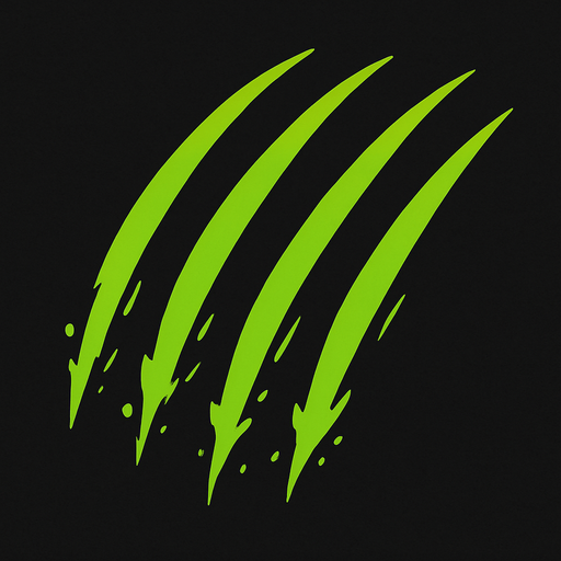 Small green claw slash effect. 2D. Top View..
In-Game asset.  2d.  High contrast.  No shadows