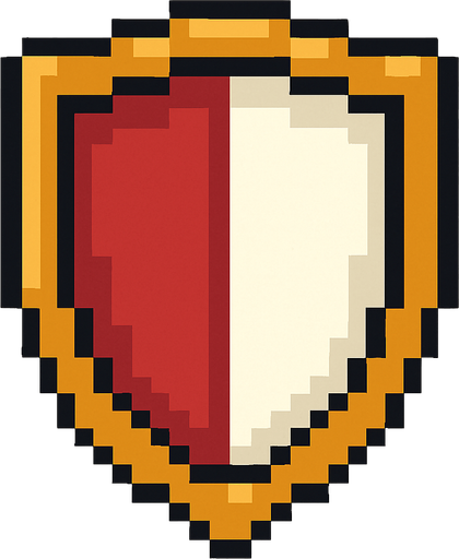 A pixel shield image.
In-Game asset.  2d.  High contrast.  No shadows