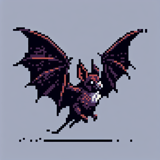 pixelart vampire bat.
Single Game Texture. In-Game asset. 2d. Blank background. High contrast. No shadows.