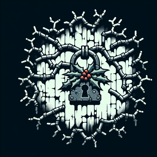 eerie christmas inspired mistletoe lock with a resident evil style.
Single Game Texture. In-Game asset. 2d. Blank background. High contrast. No shadows.