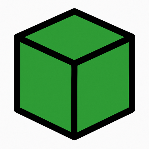A 2D Green cube with a Black outline.
In-Game asset.  2d.  High contrast.  No shadows