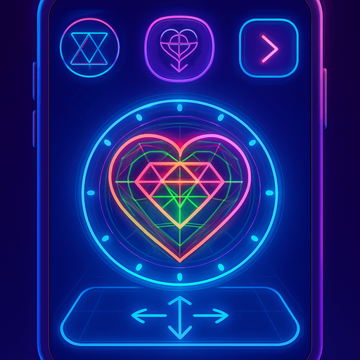 Spherical round directional arrows Neon cyberpunk mobile game trackpad too down flat 3d 2d hologram futuristic magic occult chic