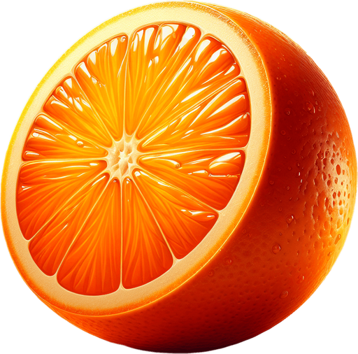 orange fruit double cut.
Single Game Texture.  In-Game asset.  2d.  Blank background.  High contrast.  No shadows