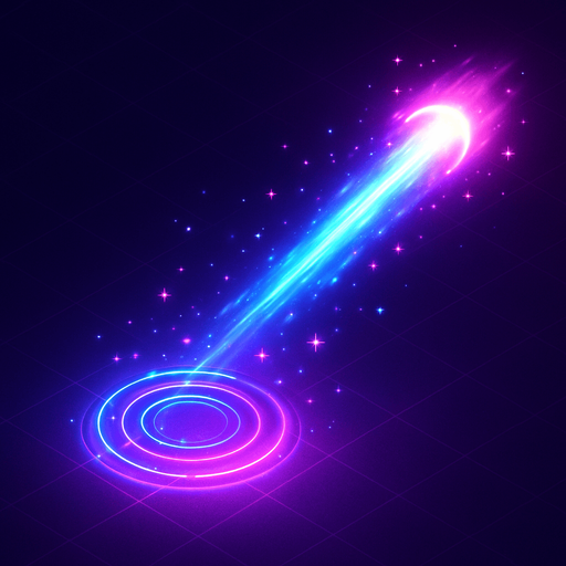 down Isometric neon cyberpunk magic spell beam comet light hologram sparkles glow