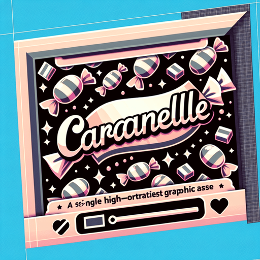scritta caramelle.
Single Game Texture. In-Game asset. 2d. Blank background. High contrast. No shadows.