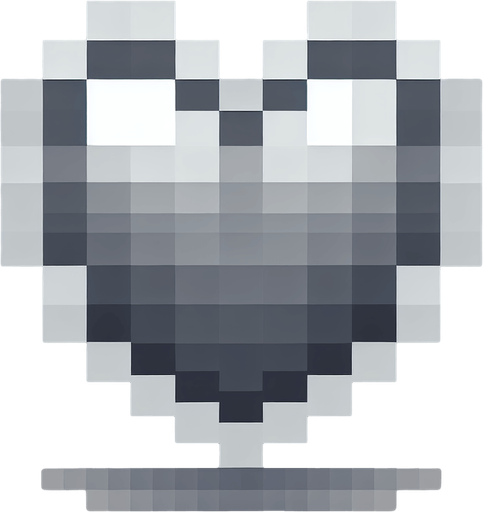 pixalated heart grey Single Game Texture. In-Game asset. 2d. Blank background. High contrast. No shadows.