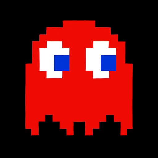 Pacman red ghost.
In-Game asset.  2d.  High contrast.  No shadows