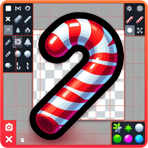 A candy cane. Single Game Texture. In-Game asset. 2d. Blank background. High contrast. No shadows.