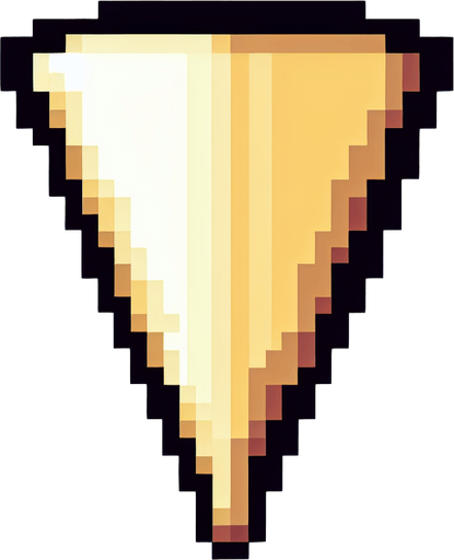 8-bit pixelated triangle pick.
Single Game Texture. In-Game asset. 2d. Blank background. High contrast. No shadows.