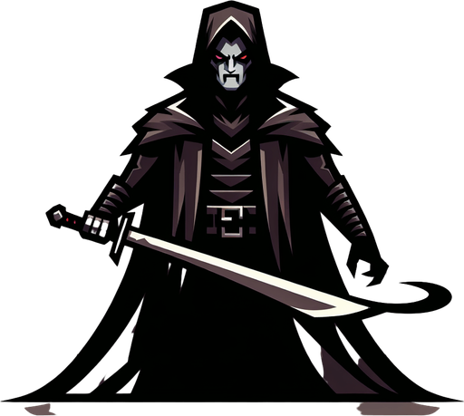 A drakula kept an sword.
Single Game Texture. In-Game asset. 2d. Blank background. High contrast. No shadows.
