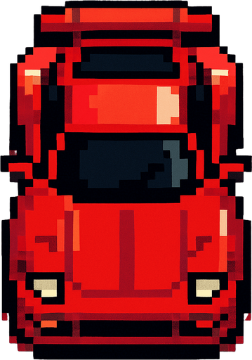 un carro rojo deportivo con la perspectiva hacia arriba.
In-Game asset.  2d.  High contrast.  No shadows hecho con pixeles