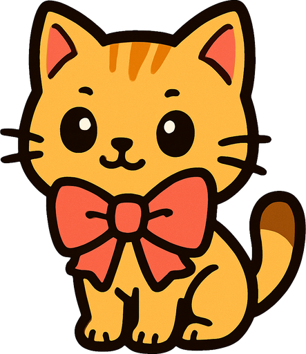 a cute cat with a bow.
In-Game asset.  2d.  High contrast.  No shadows