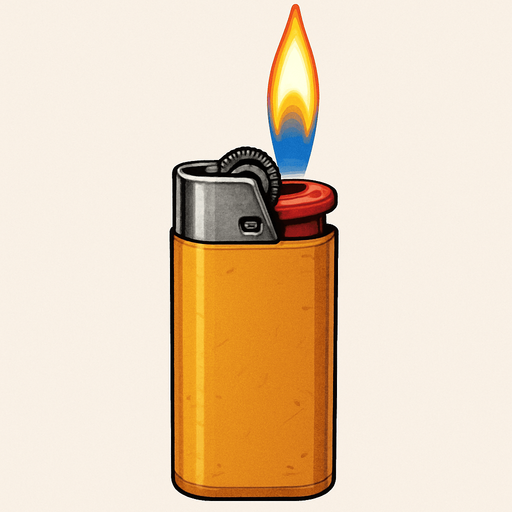 Mechero encendido, algo realista.
In-Game asset.  2d.  High contrast.  No shadows