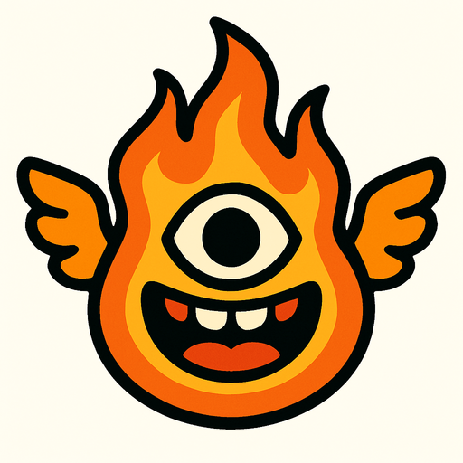fuego con alas, ojo y boca.
In-Game asset.  2d.  High contrast.  No shadows