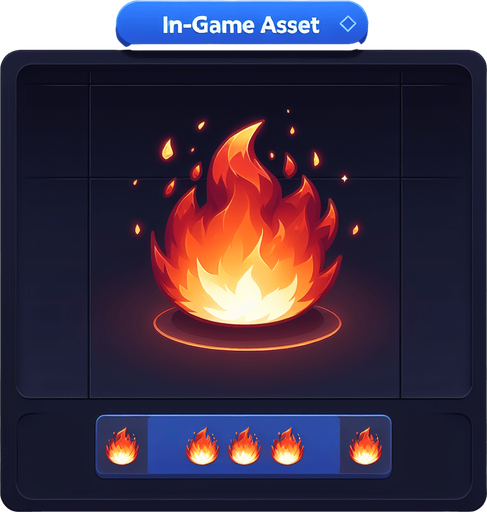 fire.
In-Game asset. 2d. Blank background. High contrast.