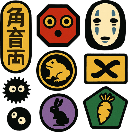 Different tokens like in the movie "spirited away".
In-Game asset.  2d.  High contrast.  No shadows