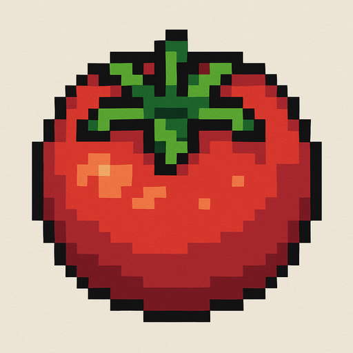 Tomato 2d pixilated topdown.
In-Game asset.  2d.  High contrast.  No shadows