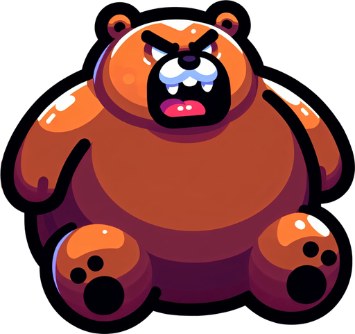 angry big bear, lying down and sleeping, top view, cartoon style.
Single Game Texture. In-Game asset. 2d. Blank background. High contrast. No shadows.