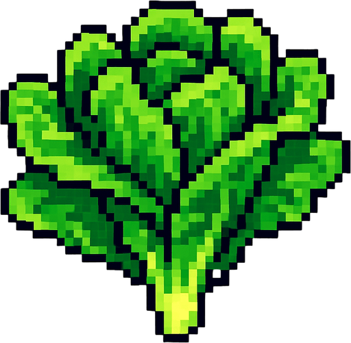 Una planta de lechuga en pixel art en el aire.
In-Game asset.  2d.  High contrast.  No shadows