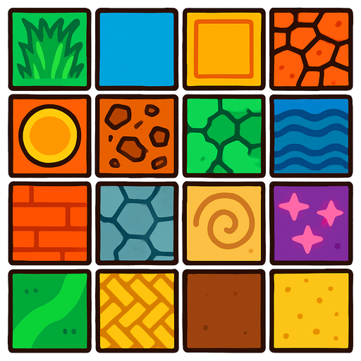Grid cells tile assets. HD colors.
In-Game asset.  2d.  High contrast.  No shadows