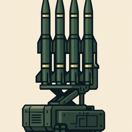 fixed anti-aircraft air defense system, rocket launcher, missiles vertically
In-Game asset.  2d.  High contrast.  No shadows