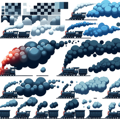 train smoke.
Single Game Texture. In-Game asset. 2d. Blank background. High contrast. No shadows.