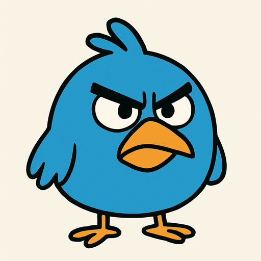 angry blue bird.
no shadow. cartoon. simple. minimalisitc. animated