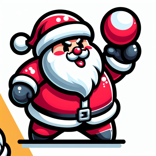 Icon for santa throwing a snowball, cartoon, with the text: „Snowball Master“ at top Single Game Texture. In-Game asset. 2d. Blank background. High contrast. No shadows.