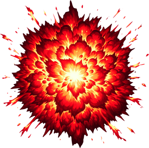 red fire explosion.
Single Game Texture.  In-Game asset.  2d.  Blank background.  High contrast.  No shadows