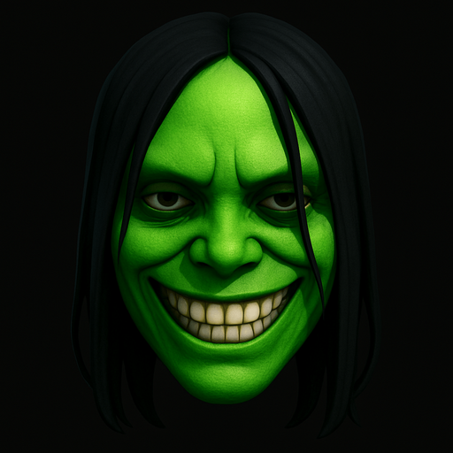 3D Scary face meme samara have green face. only face. normal eyes no so opened. smile
In-Game asset.  High contrast.  3D. No shadows. only face