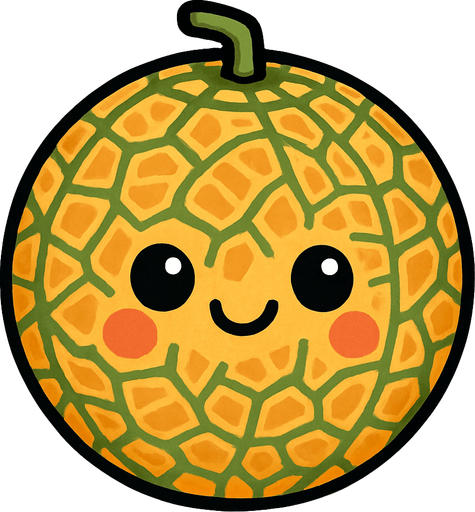 Circle cantaloupe with cute face.
In-Game asset.  2d.  High contrast.  No shadows