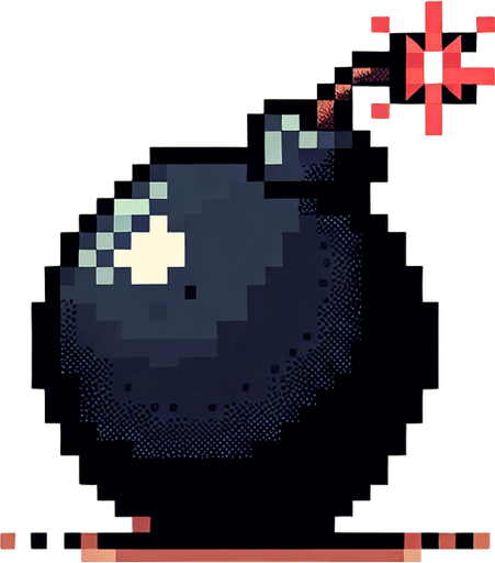 bomb, pixel style, retro.
Single Game Texture.  In-Game asset.  2d.  Blank background.  High contrast.  No shadows
