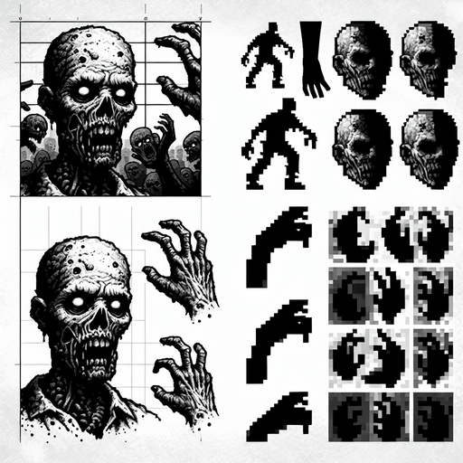 a two d zombies
\.
Single Game Texture.  In-Game asset.  2d.  Blank background.  High contrast.  No shadows