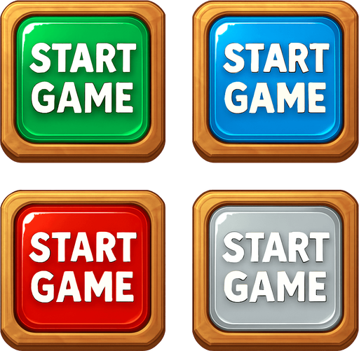 Pack of "Start Game" button of wood, with glass, different colors, transparent, mahjong style
In-Game asset.  High contrast.  No shadows. 3D