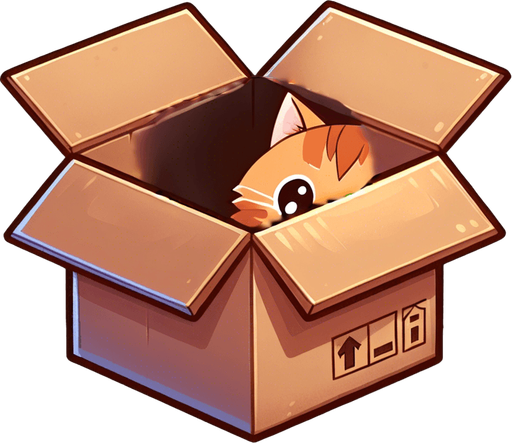 Detail of face head and ears of a cute Chibi ginger cat's looking from the box into the camera. Cheeky, happy.