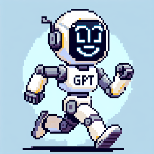 pixel art of a chat gpt robot running with gpt engraved on his chest and a smiley face on his robot visor.
Single Game Texture. In-Game asset. 2d. Blank background. High contrast. No shadows.