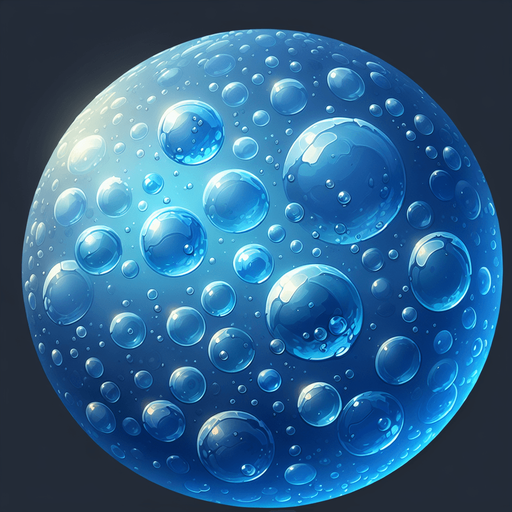 A realistic buble of water.
Single Game Texture. In-Game asset. 2d. Blank background. High contrast. No shadows.