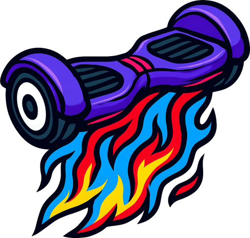 a hover board with colorful blue and red flames underneath.
In-Game asset.  2d.  High contrast.  No shadows