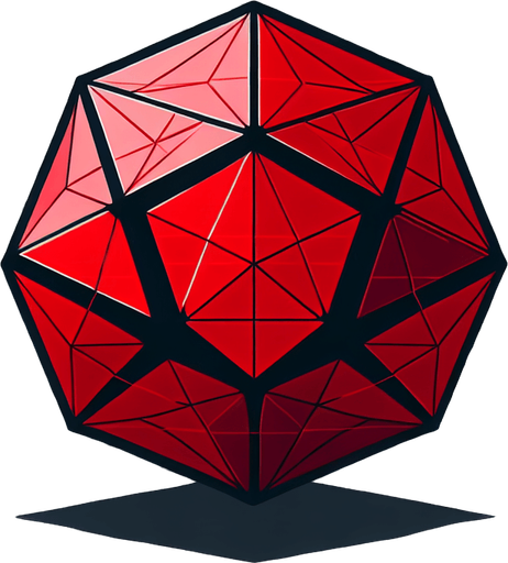 A 20 sided red die.
In-Game asset. 2d. Transparent background. High contrast. No shadows.