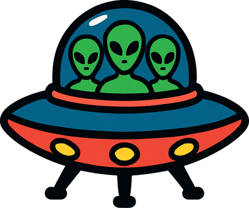 A UFO with aliens inside.
In-Game asset.  2d.  High contrast.  No shadows