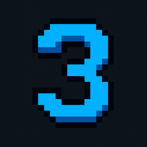 Número 3 azul, pixelart.
In-Game asset.  2d.  High contrast.  No shadows