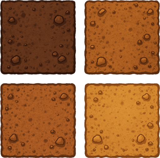 Pack of different Dirt, square.
In-Game asset.  2d.  High contrast.  No shadows