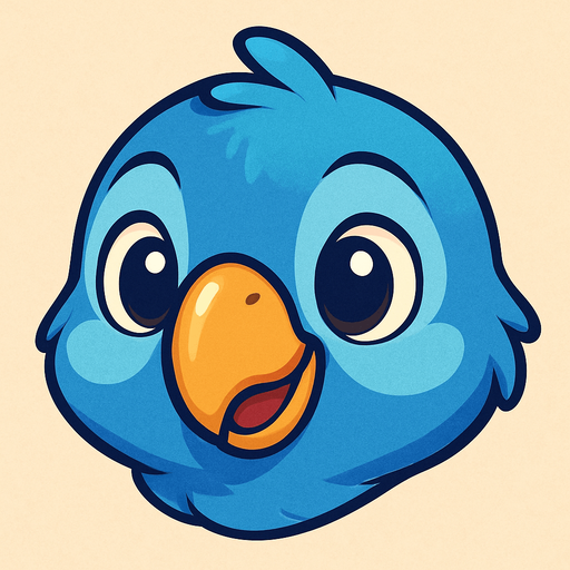 Blue cartoon baby parrot face.