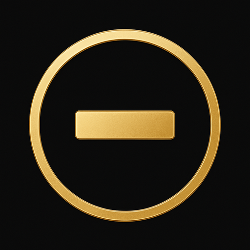 Boton de signo de menos elegante de color dorado con fondo negro.
In-Game asset.  2d.  High contrast.  No shadows