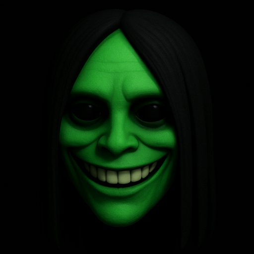 3D Scary face meme samara have green face. only face. normal eyes no so opened. smile
In-Game asset.  High contrast.  3D. No shadows. only face